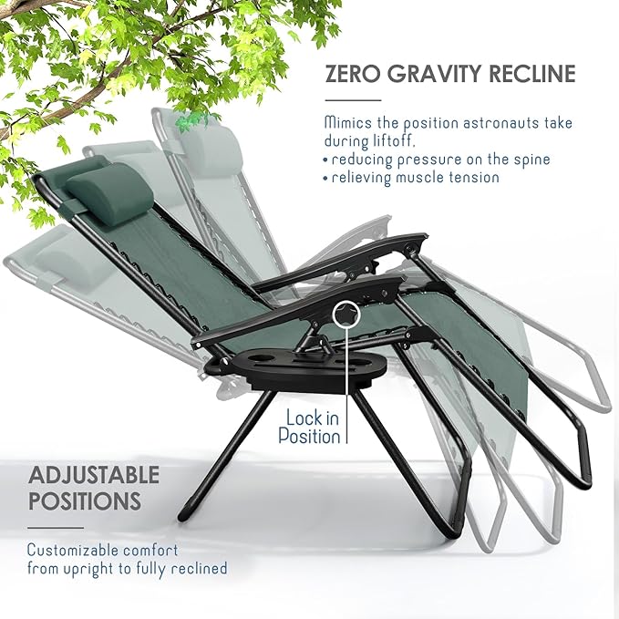 Nestl Zero Gravity Chairs Set of 2, Patio Lounge Chair Outdoor with Pillows & Cup Holder Trays - Photo 4