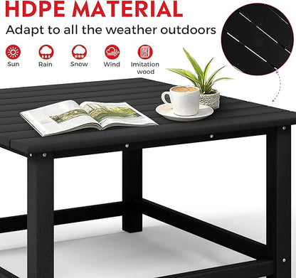 Costaelm Patio Conversation Table, Tatio Accent HDPE Outdoor Weather Resistant, Square Outdoor Porch Balcony Patio Drink Table for Outside, Pool, Backyard, Black