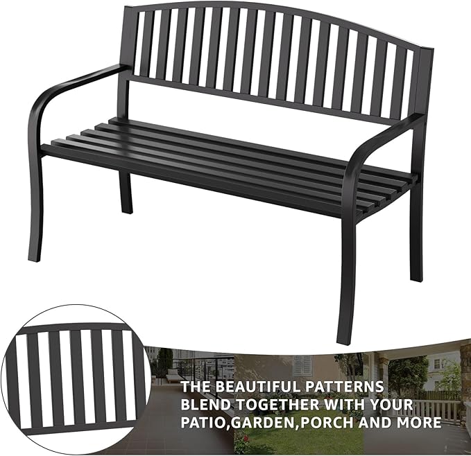 Outdoor Bench Garden Bench Patio Bench,Weatherproof Anti-Rust Metal Powder Coated Frame Park Bench,Metal Bench for Yard & Porch & Park (Vertical line)