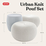 Keter Urban Knit Pouf Ottoman Set of 2 with Storage Table for Patio and Room Décor - Perfect for Balcony, Deck - Photo 3