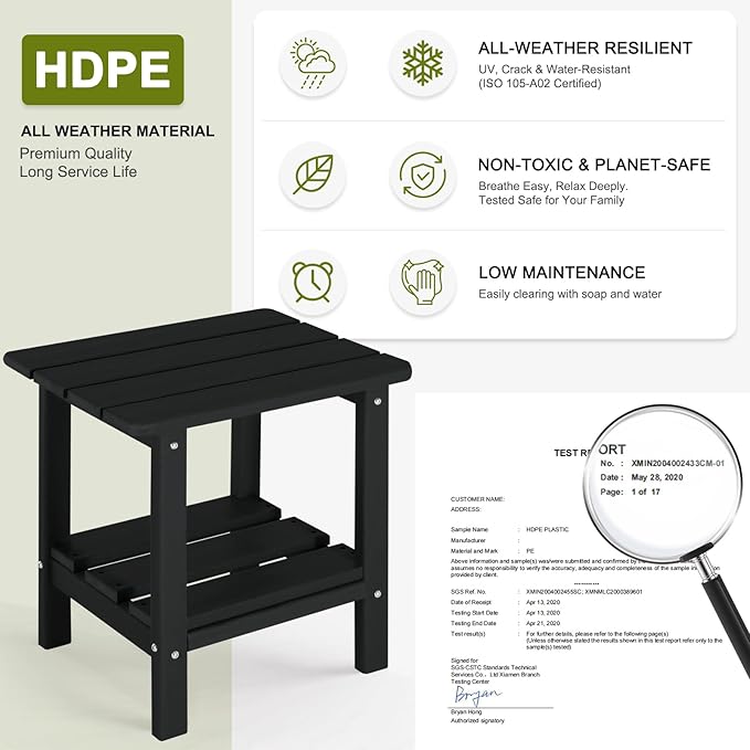 Outdoor Side Table Set of 2 - HDPE Small End Table - Patio Side Tables Square for Backyard Pool Porch Balcony - Indoor - Photo 3