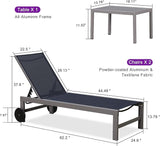 PURPLE LEAF Outdoor Lounge Chair Set for 2 Patio Chaise Lounger with Aluminum Frame and Easy-to-Move Wheels All-Weather - Photo 3