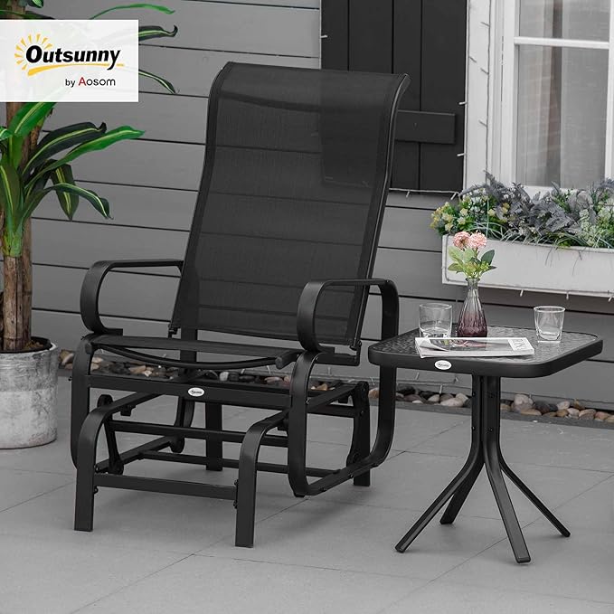 Outsunny Outdoor Glider Chair, Gliders for Outside Patio with Smooth Gliding Mechanism and Lightweight Construction for Backyard, Black