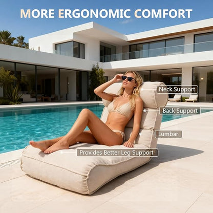 Dineli 83'' Outdoor Chaise Lounge Chair with 5 Positions Adjustable Backrest Patio Lounger Lounge Chairs for Outside, Pool Lounge Chairs Sunbed Lounge Waterproof Sun Loungers for Garden Beach, Beige