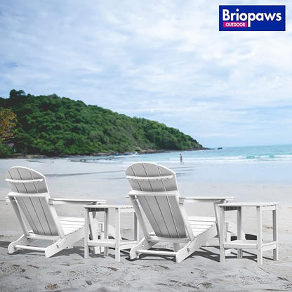 Briopaws Folding Adirondack Ottoman, HDPE Weather Resistant Adirondack Chair Footrest, Plastic Footstool for Patio Backyard Outdoor Poolside Porch Deck Lawn Indoor, White, 19.7W x 18.5L x 13H Inch