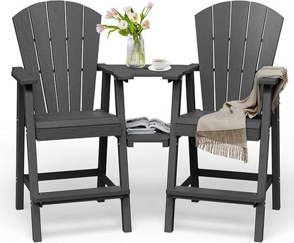 Tall Adirondack Chairs Set of 2, HDPE High Adirondack Chairs with Double Removable Trays, All Weather Outdoor Barstools for Patio, Balcony, Backyard, Deck and Garden, Darkgrey