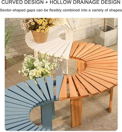 Outdoor Courtyard Bench Wooden Curved Benches Round Park Bench Outdoor Furniture,Solid Wood Slatted Seat Fan-Shaped Bench,Garden Tree Bench Backless Bench Patio Half Round Tree Bench Lounge Seating