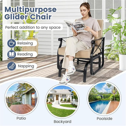 Black Metal Patio Glider Chair Outdoor Rocking Chair, Ergonomic Gliding Bench for Porch Garden Heavy Duty Lawn Furniture, Porch Rocking Chair with Ergonomic Sling Seat