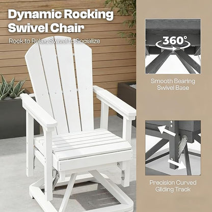 Kingdura Adirondack Swivel Glider Chair, HDPE Patio Glider Rocking Chair for Outdoor, All-Weather Glider Chair for Porch Balcony Lawn Poolside, 450LBS Capacity (White)