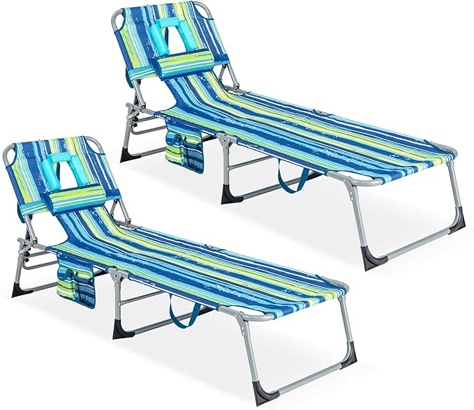 GYMAX Tanning Chair, Folding Lounger with Face/Arm Holes, Carry Handles & Side Pocket - Photo 1