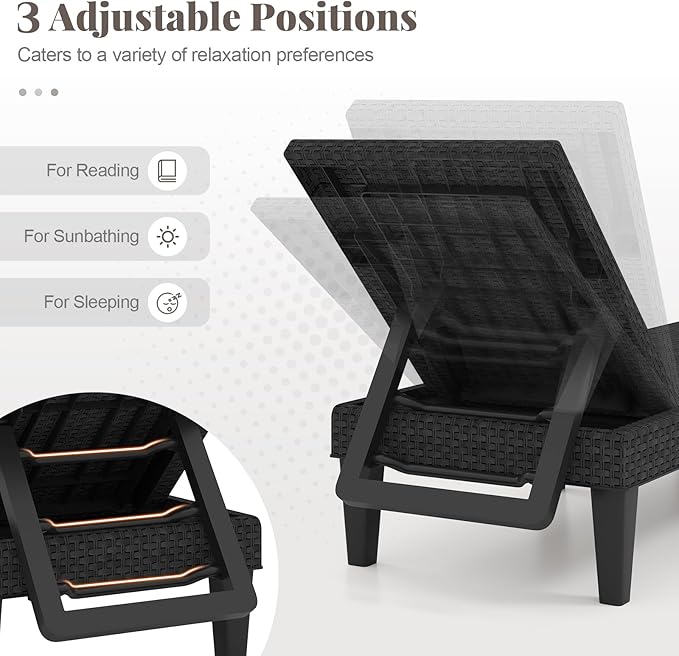 HAPPYGRILL Outdoor Chaise Lounge Chair Rattan Recliner Lounger with Removable Cushion & 3-Level Adjustable Backrest - Photo 5