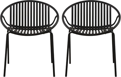 Christopher Knight Home Set of 2 Tita Modern Patio Outdoor Dining Chairs, Stacking Chair, Outside Dinner, Garden/Balcony/Poolside Stackable Accent Chairs, Metal Legs, Plastic Cutout Backrest, Black