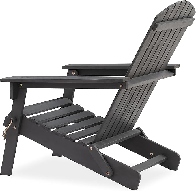 Amazon Aware FSC Certified Outdoor Folding Adirondack Chair, Acacia Wood, Dark Grey
