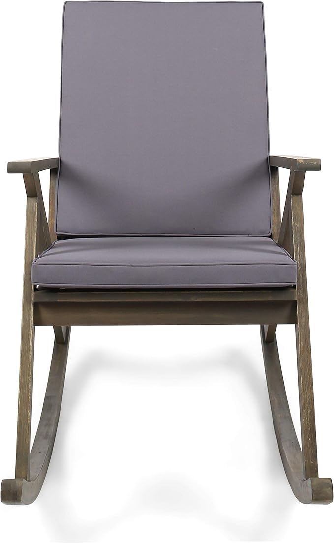 Christopher Knight Home Outdoor Acacia Wood Rocking Chair, Grey/Grey Cushion