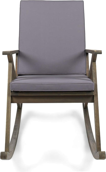 Christopher Knight Home Outdoor Acacia Wood Rocking Chair, Grey/Grey Cushion