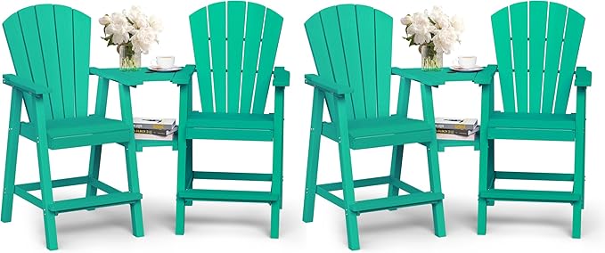 Ciokea Tall Adirondack Chairs Set of 4, HDPE Outdoor Adirondack Bar Stools with Double Connecting Tray - Photo 1