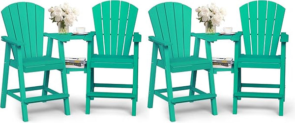 Ciokea Tall Adirondack Chairs Set of 4, HDPE Outdoor Adirondack Bar Stools with Double Connecting Tray - Photo 1