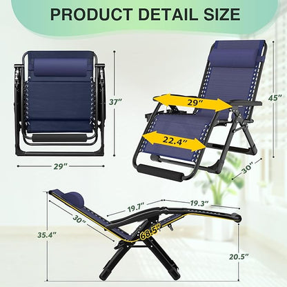 Suteck Oversized Zero Gravity Chair, 29In XL Outdoor Recliner Chair w/Removable Cushion&Headrest, Camping Lounge Chair w/Upgraded Lock&Footrest, Reclining Patio Chairs for Indoor Outdoor,500LBS