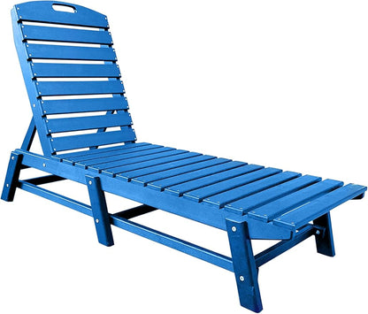 Phat Tommy Outdoor Pool Chaise Lounge, Heavy-Duty Beach Lounger - Folding, HDPE, Recycled Poly Furniture - Reclining Lounge Chair for Patio, Deck, Beach, Cabana, or Poolside, Blue