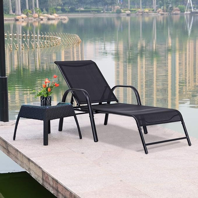 Giantex Outdoor Patio Chaise Lounge Chair, Adjustable Lounge Chairs Patio Seating Furniture, 5 Adjustable Positions - Photo 4