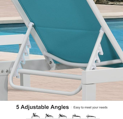 PURPLE LEAF Outdoor Chaise Lounge Set Elderly-Friendly Straight Legs Adjustable Sunbathing Recliner with Side Table for Back Support Poolside Beach Patio Lounge Chairs Blue