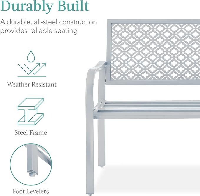 Best Choice Products Outdoor Bench 2-Person Metal Steel Benches Furniture for Garden, Patio, Porch - Photo 3