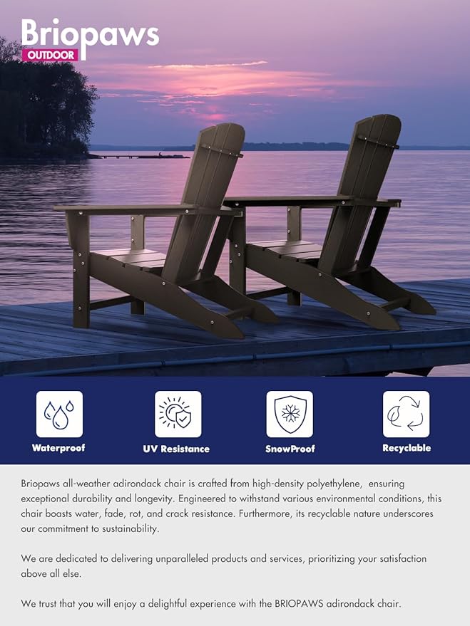 BRIOPAWS Adirondack-Chairs-Set of 6 | Wood Grain | Fire Pit Chair | Oversized | HDPE Plastic | Weather Resistant | for Deck Outdoor Poolside Campfire