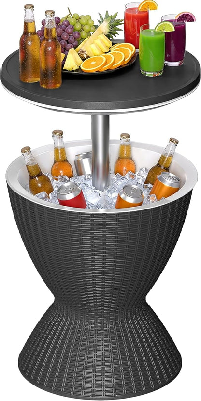 EFU Cooler Table, 8 Gallon Cooler Bar Table, Adjustable Height Multi-Functional Outdoor Cool Bar for Drinks Beer & Wine, with Drain Plug, Patio Furniture for Backyard, Pool, BBQ & Parties (Black)
