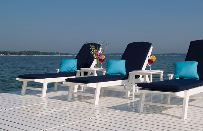 POLYWOOD Nautical White HDPE Chaise Lounge with Arms & Wheels, Stackable Wood Pool Lounge Chair for Outdoor Relaxation - Photo 2