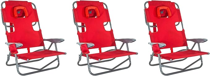 Ostrich On-Your-Back Portable 9.6-Pound Folding Reclining Outdoor Camping Lawn Chair with 5 Adjustable Positions, Red (3 Pack)