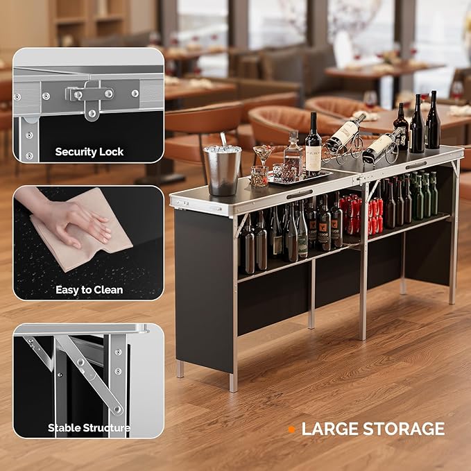VINGLI 43" Portable Bar Table, 3-Tier Shelves, Carry Bag，Mobile Bar Table for Events, Party, Camping, Picnic, Tradeshow - Photo 5