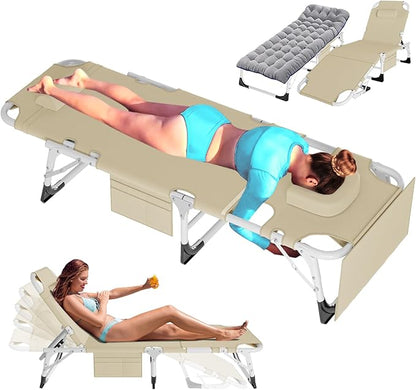 ABORON 4-in-1 Lounge Chair with Face & Arm Holes for Tanning, 440LB Heavy-Duty Folding Recliner with Plush Cotton Cushion, No Assembly Tri-Fold Guest Bed for Sunbathing, Poolside, Office Nap & Camping
