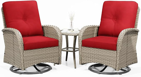 Joyside Outdoor Swivel Rocker Chairs, 3 Piece Wicker Patio Set with Thickened Cushions, High Back, Deep Seating - Photo 1