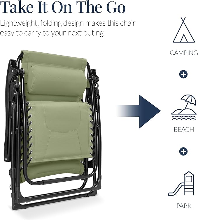 Best Choice Products Oversized Padded Zero Gravity Chair, Folding Outdoor Patio Recliner - Photo 5
