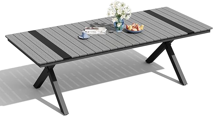 Pellebant 94" Outdoor Dining Table for 8-10, 8ft Aluminum Patio Table with Umbrella Hole - Photo 8