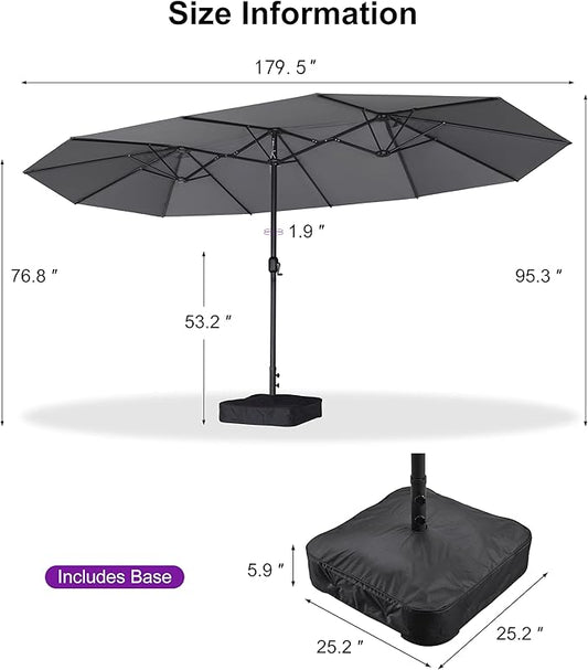 PURPLE LEAF Patio Oversized Chaise Lounge with 15FT Umbrella Outdoor Lounge Chair Beach Pool Sunbathing Lawn Lounger, Base and Side Table Included, Light Grey