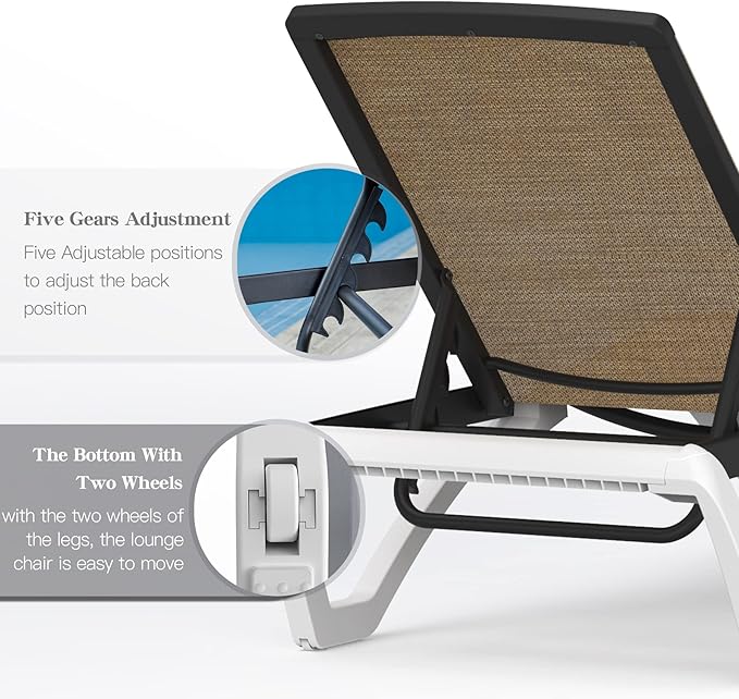 Domi Patio Chaise Lounge Outdoor Aluminum Polypropylene With Adjustable Backrest - for Beach, Yard, Balcony, Poolside Sunbathing (1 Brown Chair)