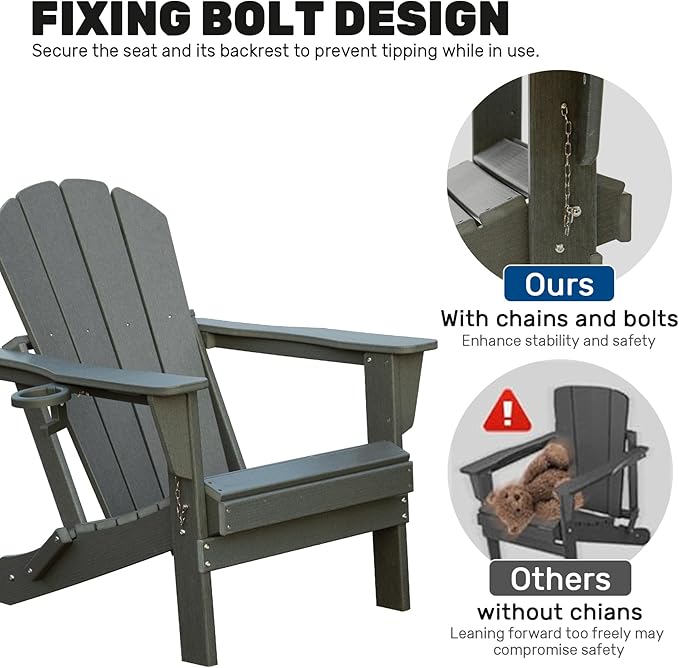 Domi Folding Adirondack Chairs Set of 2, HDPE Adirondack Chair with Cup Holder - Photo 6