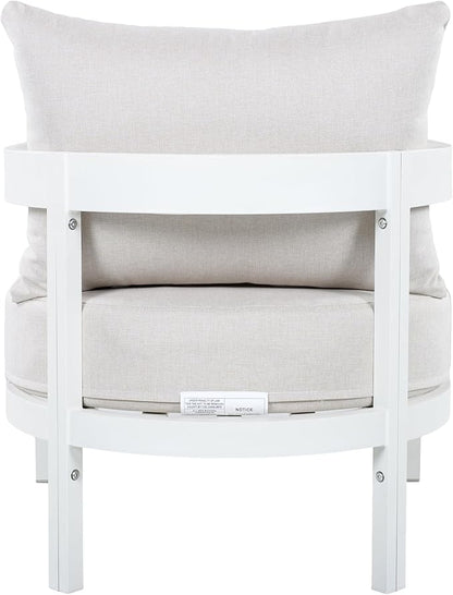 Merax 27.6" Outdoor Curved Patio Accent Chair with All-Weather Coushions, Aluminum Frame Single Lounge for Chair Porch, Lawn, Backyard, Balcony White