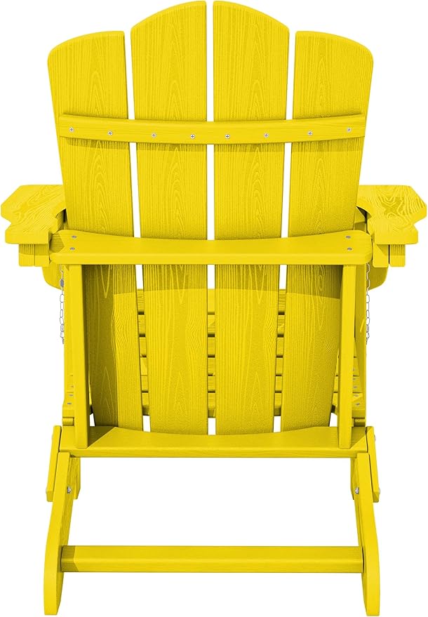 KINGYES Folding Adirondack Chair, HDPE All-Weather Patio Chairs, Wooden Textured Lawn Chair for Poolside, Backyard, Deck, Fire Pit, Yellow