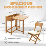 IDZO Natural 3-Piece Bistro Set: Foldable 400lbs Chairs, 220lbs Shelf Table, FSC Acacia Wood, Washable Cushions - Photo 5
