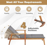 COSTWAY Patio Rattan Chaise Lounge Chair Recliner Back Adjustable Acacia Wood Garden - Photo 6