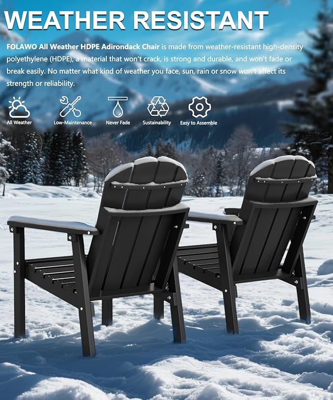 Adirondack Chair, All Weather HDPE Fire Pit Chairs, Oversized Plastic Adirondack Chair for Outdoor, Balcony, Deck - Photo 6