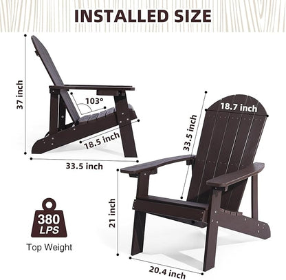 Adirondack Chairs Set of 4, All Weather Resistant Plastic Chairs with Cup Holder, 5 Easy Steps to Install, Outdoor Chairs for Patio, Garden, Backyard Deck, Lawn, Fire Pit - Brown