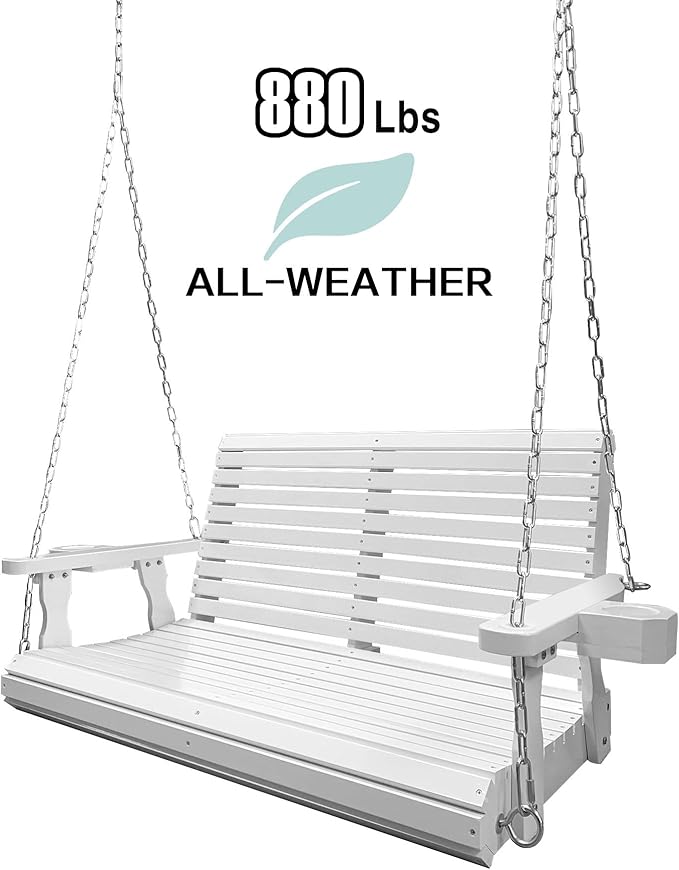 Wooden Porch Swing 2-Seater, Bench Swing with Cupholders, Hanging Chains and 7mm Springs, Heavy Duty 800 LBS - Photo 3