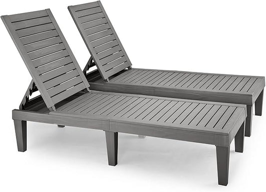 HOOYEAH Outdoor Chaise Lounge 2PCS, Adjustable Pool Lounge Chair with 5 Positions Backrest, Waterproof Sun Loungers, Durable Chair for Pool Beach Patio Garden Deck Sunbathing,Grey