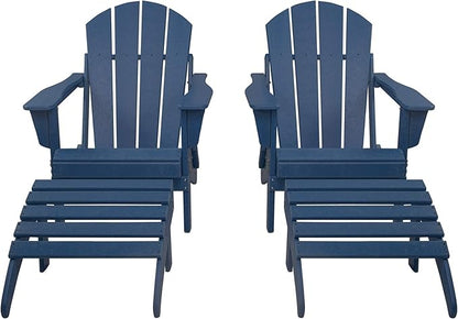 WestinTrends Malibu Outdoor Lounge Chair Set, 4-Pieces Adirondack Chair Set of 2 with Ottoman, All Weather Poly Lumber Patio Lawn Folding Chair for Outside Pool Beach, Navy Blue