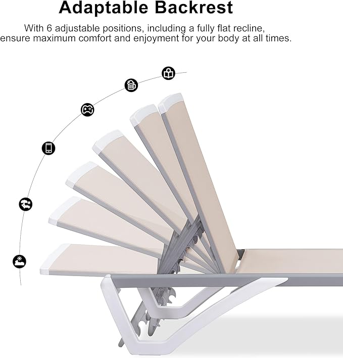 PURPLE LEAF Patio Chaise Lounge Chair Set Outside Aluminum Plastic Stackable Tanning Chairs with Side Table for Pool Sunbathing Beach Deck Outdoor Lounger, Khaki