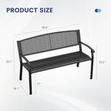 VICLLAX Outdoor Garden Bench, Metal Frame Patio Bench with Oval Design Backrest for Porch Yard Lawn Deck, Black - Photo 2