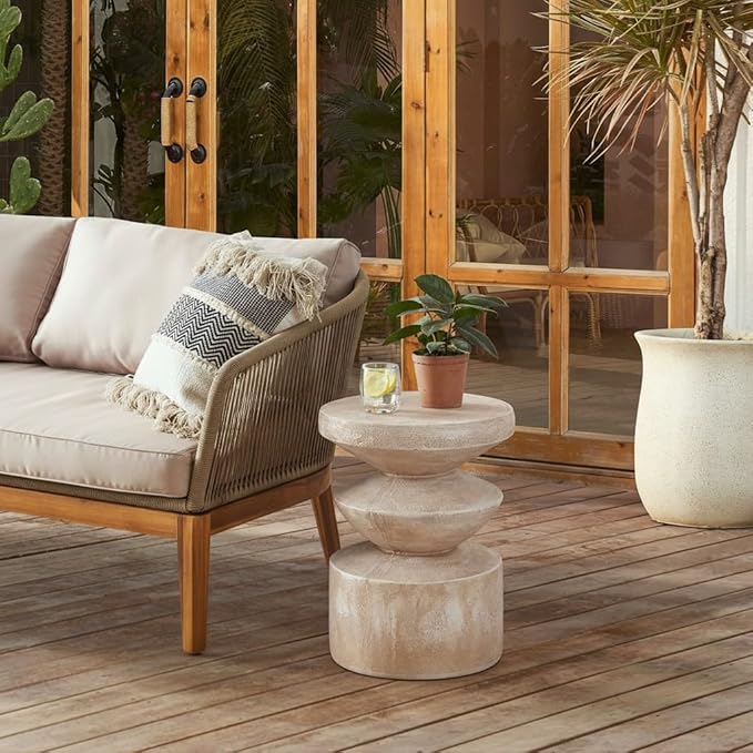 Christopher Knight Home Galvin 20"H Lightweight Concrete Outdoor Side Table, Patio End Table with 3-layer Wave Structure, MGO Outdoor Coffee Table, No Assembly Garden Plant Stand Indoor, Antique Brown